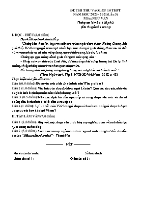Đề thi thử vào Lớp 10 THPT môn Ngữ văn lần 3 - Năm học 2020-2021 (Có đáp án)